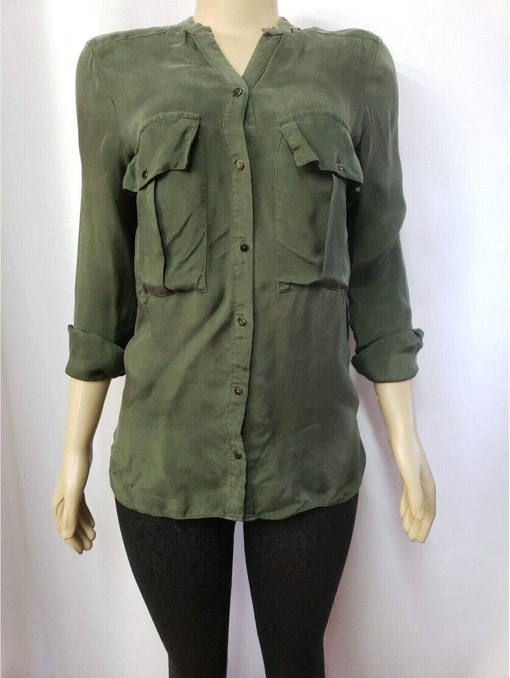 Zara Boho Green Size Small Women’s Button Up Top Blouse With Pockets #C